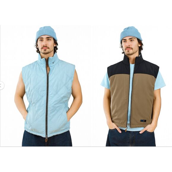 Vintage Y2K Nike Reversible Quilted Vest Light Blue Brown Black Medium Rare - Picture 1 of 15